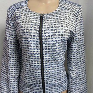 "j. CREW" BLUE & WHITE GEOMETRIC PRINT ZIPPER FRONT LIGHTWEIGHT JACKET SZ: L NWT
